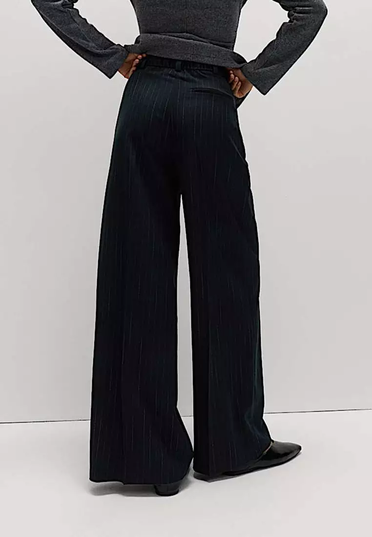 Pinstripe Single Pleat Wide Leg Trousers