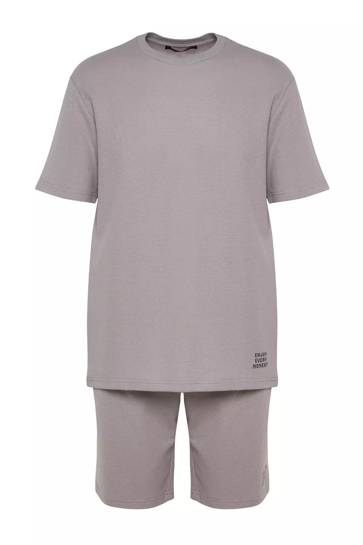 Gray Regular Fit Knitted Shorts Pajamas Set Tmnss23Pt00032