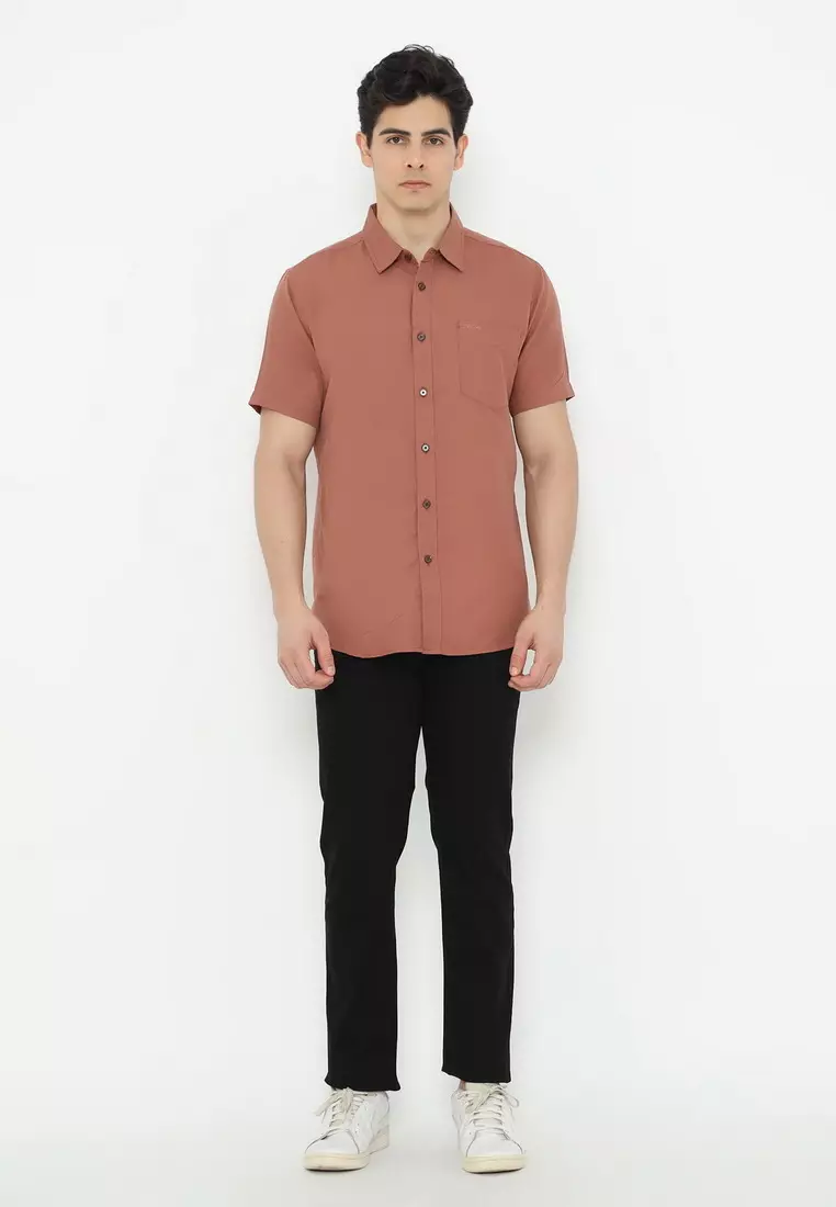 POLICE Kemeja Polos Basic Cotton Soft Regular Fit Lengan Pendek Pria