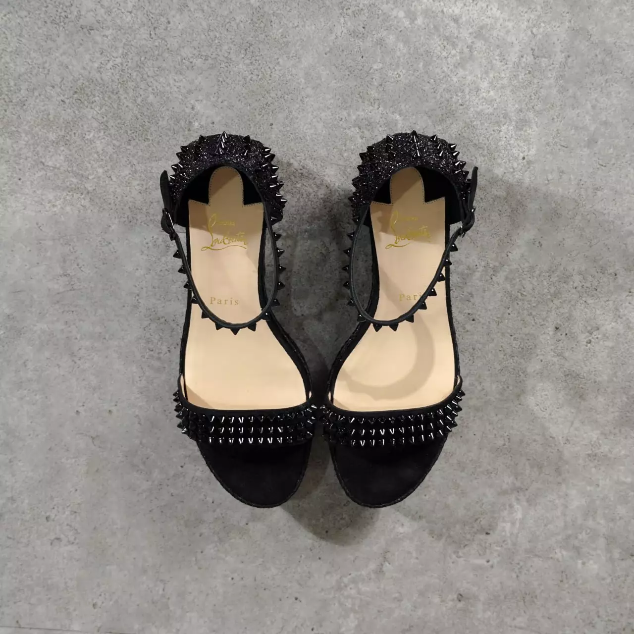 Sepatu CHRISTIAN LOUBOUTIN MADMONICA 6CM MATTE BLACK SPIKE WEDGES 100% ORIGINAL