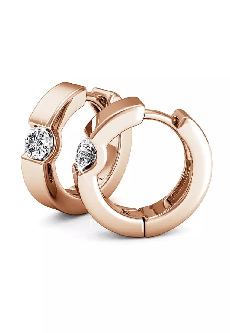 Center Stone Huggie Earrings Embellished with SWAROVSKI® crystals-Rose Gold/Clear