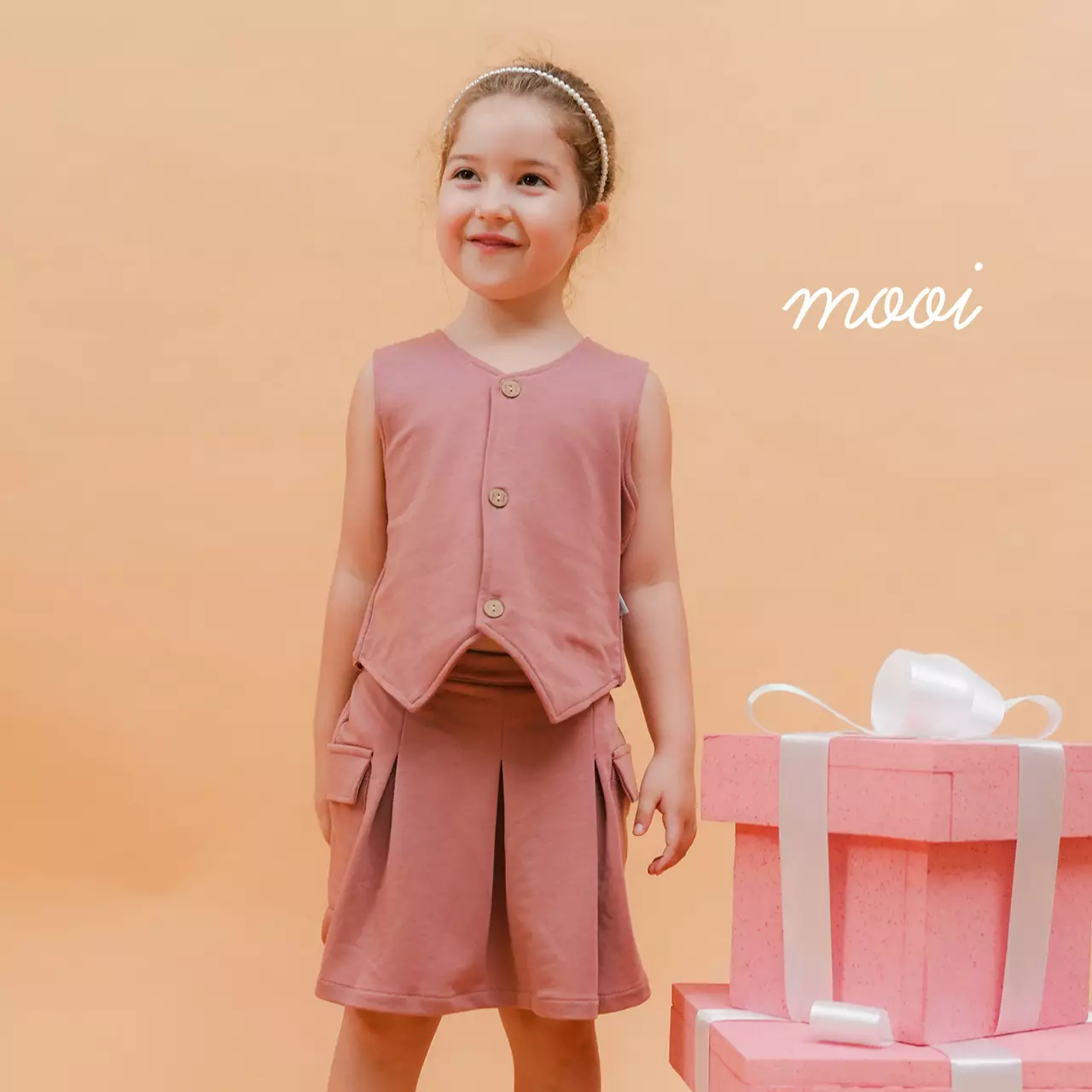 Mooi Atasan Anak Perempuan Evelyn Vest Top - Pink Rose