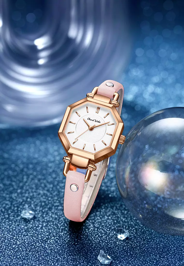 Jam Tangan Wanita Korea Anti Air Original Kuarsa Wanita Tali Kulit Jam Tangan Cewek Kotak Indah Pink