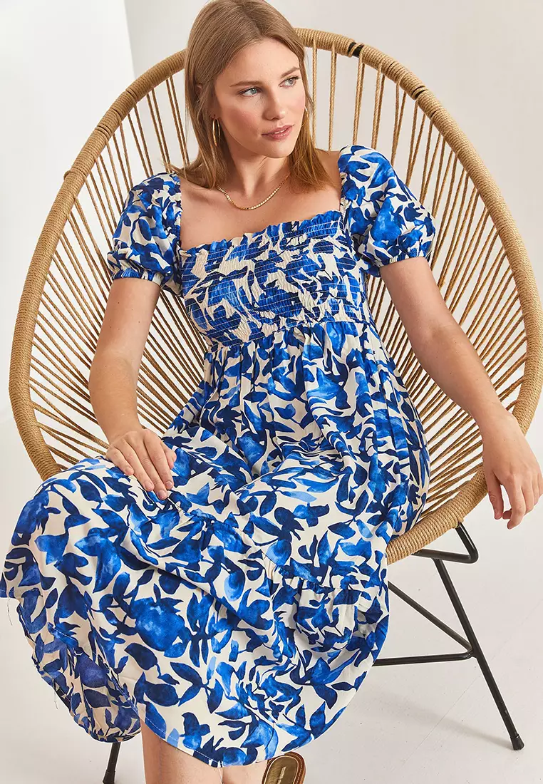 Bianco Lucci Viscose Square Neck Midi Dress 2025 | Buy