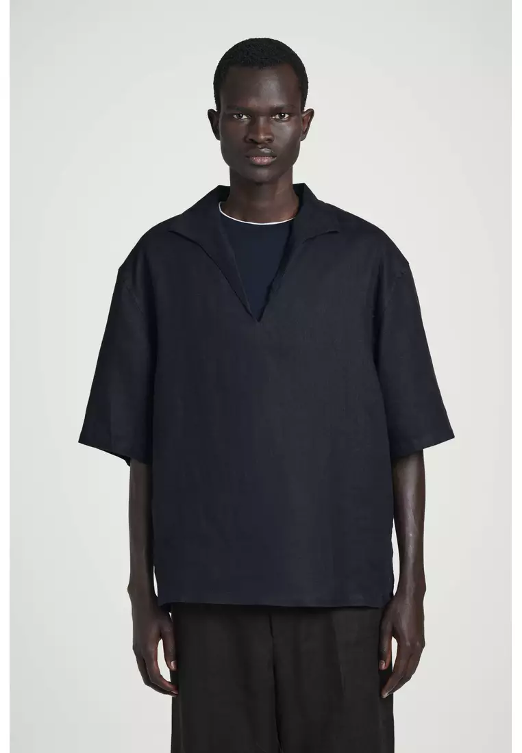 OPEN-COLLAR LINEN SHIRT