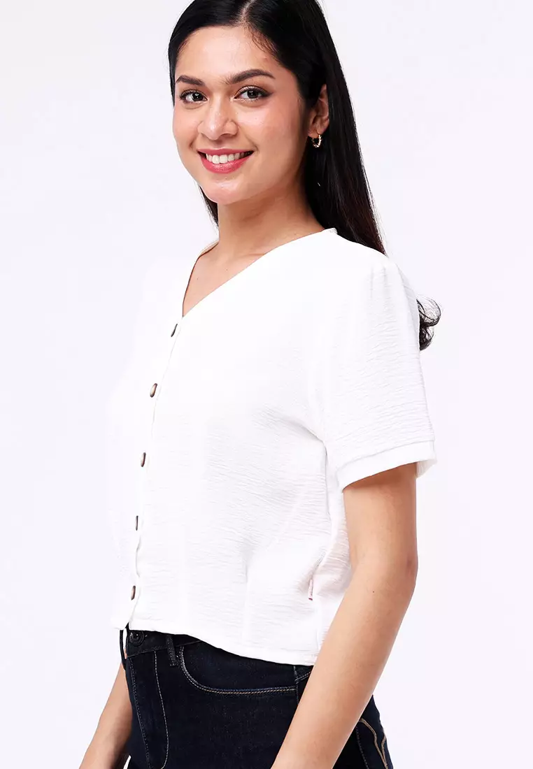 Short Sleeves V-Neck Blouse