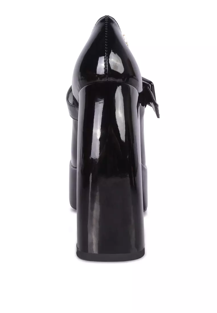 Black Statement High Platform Heel Mary Jane Sandals