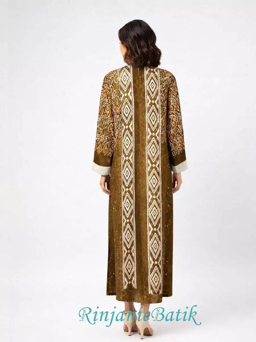 Rinjanie Batik - PDEU HO - Gamis Ramadhani Green Olive - Batik Cap - Dress Raya
