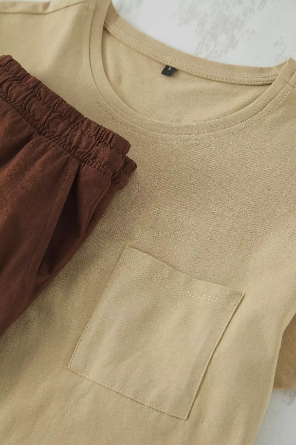 Beige - Brown Regular Fit 100% Cotton Knitted Shorts Pajama Set TMNSS25PT00033