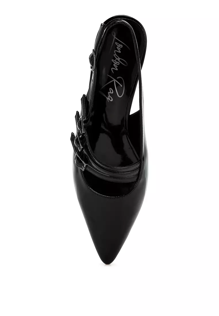 Sandal Slingback Tali Tiga Warna Hitam