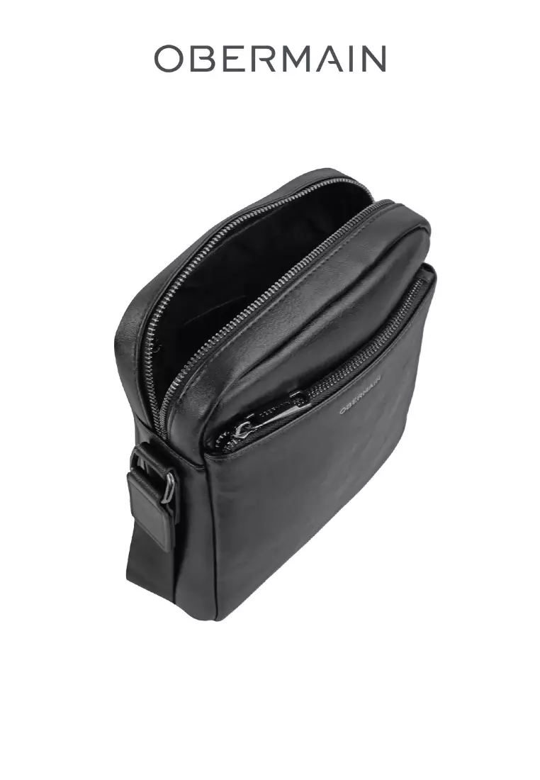 Men's Sling Bag Synthetic Leather Black