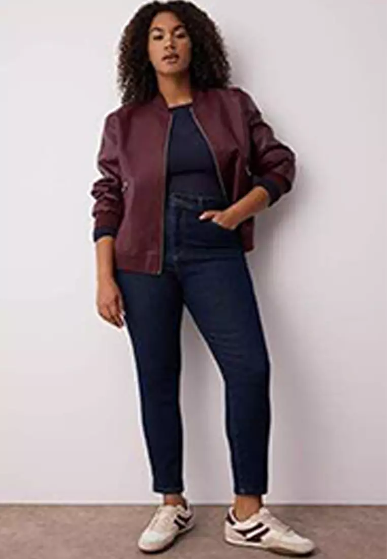 Dark Blue High Waist Stretchy Skinny Denim Plus Size Jeans Tbbaw26Cj00006