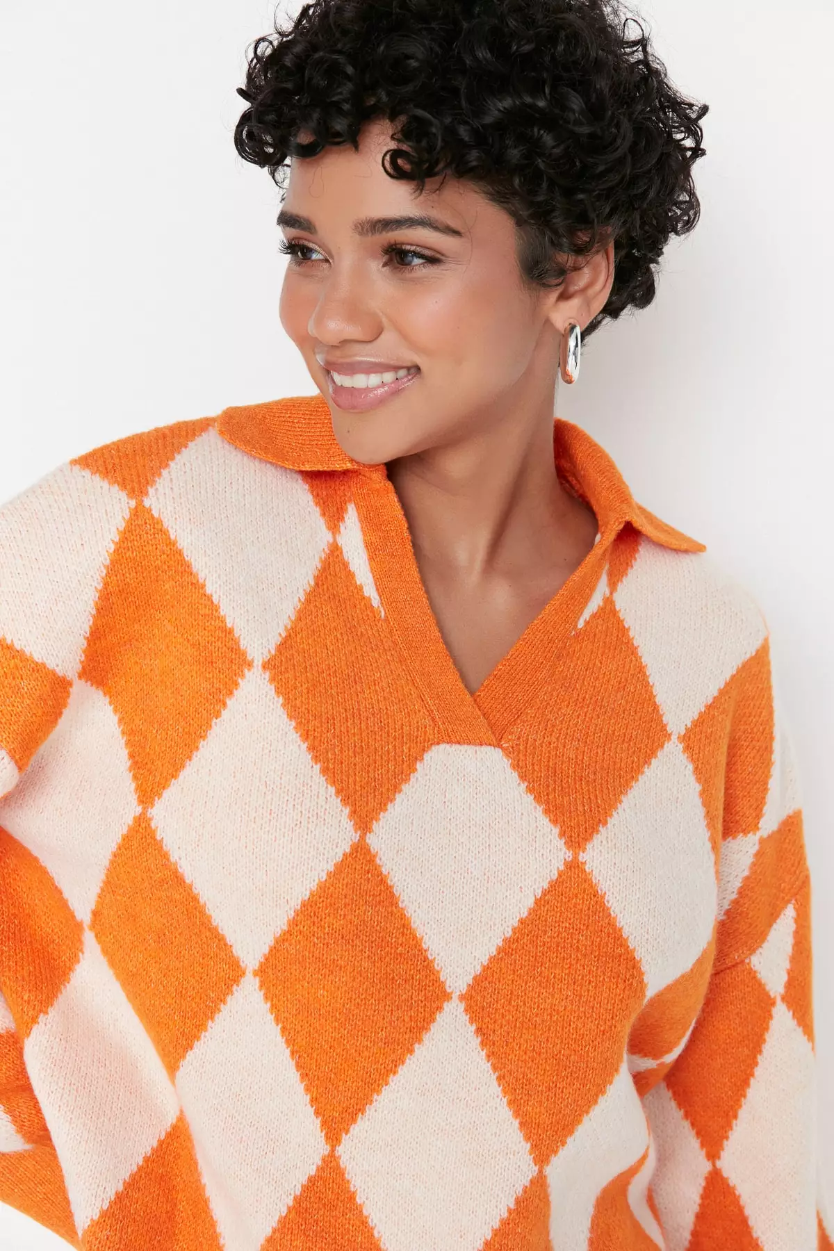 Orange knit sweater cheap