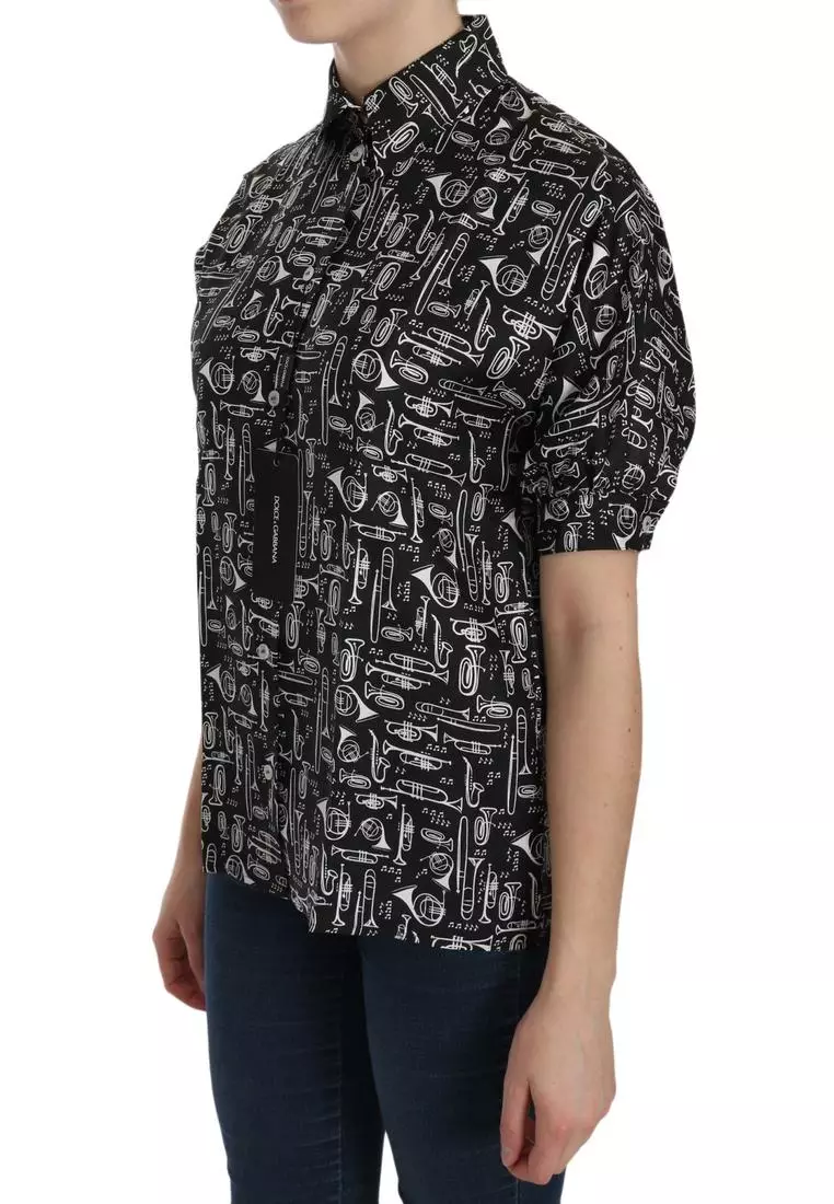 Silk Musical Instrument Print Shirt