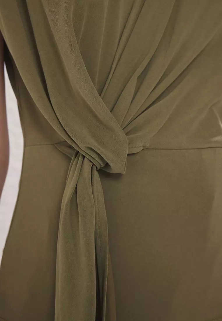 Green More Sustainable Modal Content Double Breasted V Neck Twist Detailed Knitted Blouse Twoss25Bz00471