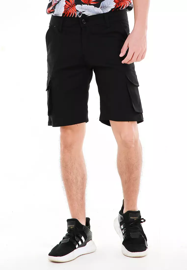 Rishham Short Pants Cargo Casual  Pria Many Pockets Adventure Material Cotton ORIGINAL - Black