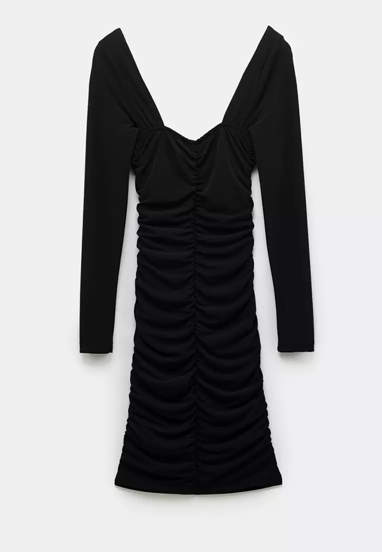 Draped Long Sleeve Mini Dress