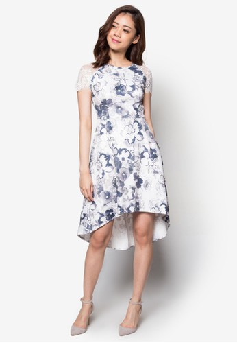 蕾絲拼袖花卉洋裝zalora時尚購物網的koumi koumi, 服飾, 洋裝