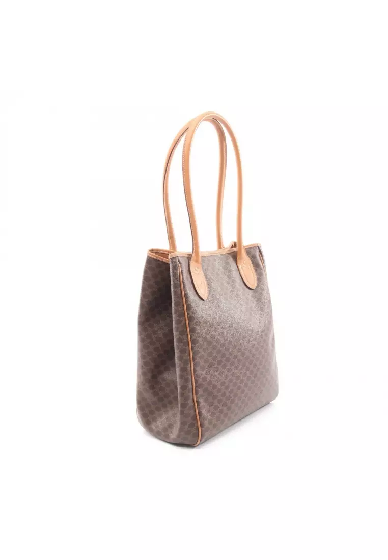 Pre-Loved Celine Macadam Shoulder bag tote bag PVC leather Dark brown beige