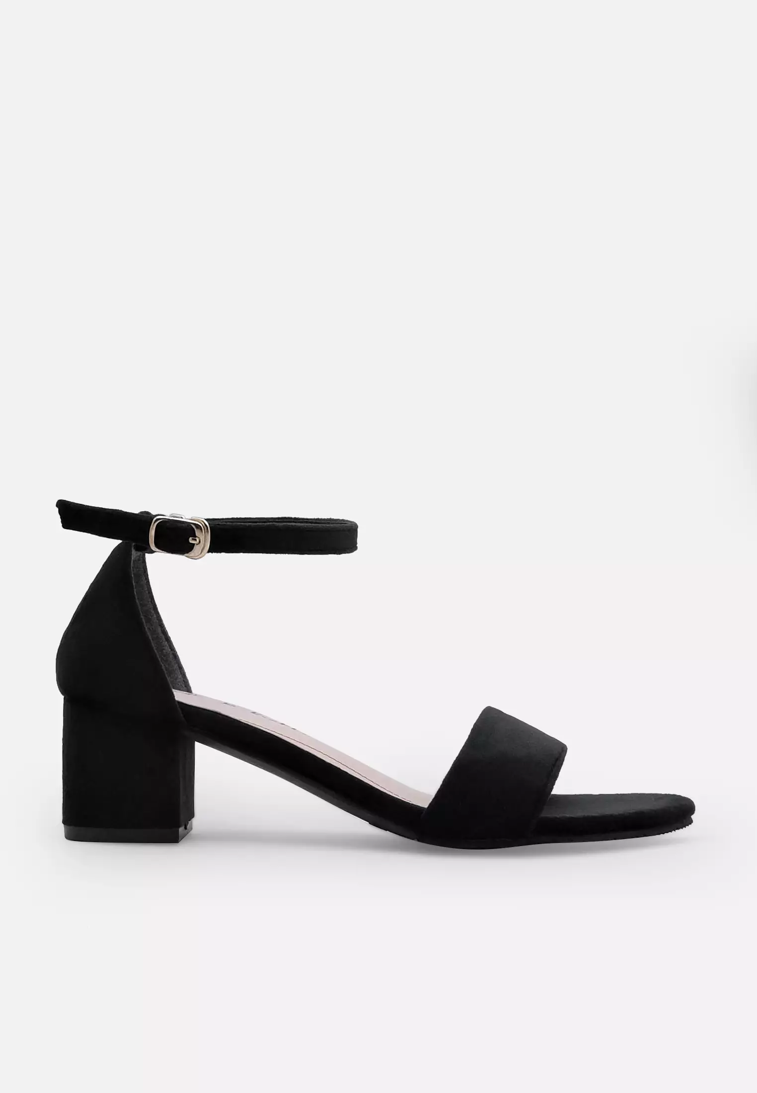 Blanche Ankle Strap Sandal Block Heels Wanita Velvet Suede