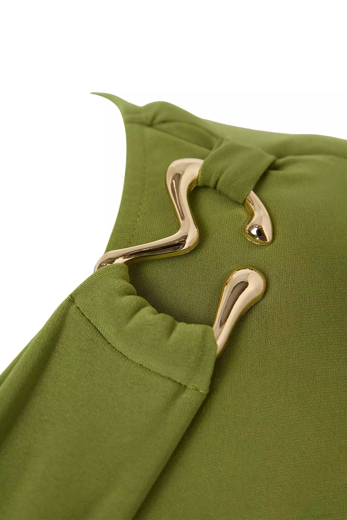 Oil Green Accessory And Collar Detailed Knitted Plus Size Blouse Tbbss26Af00051