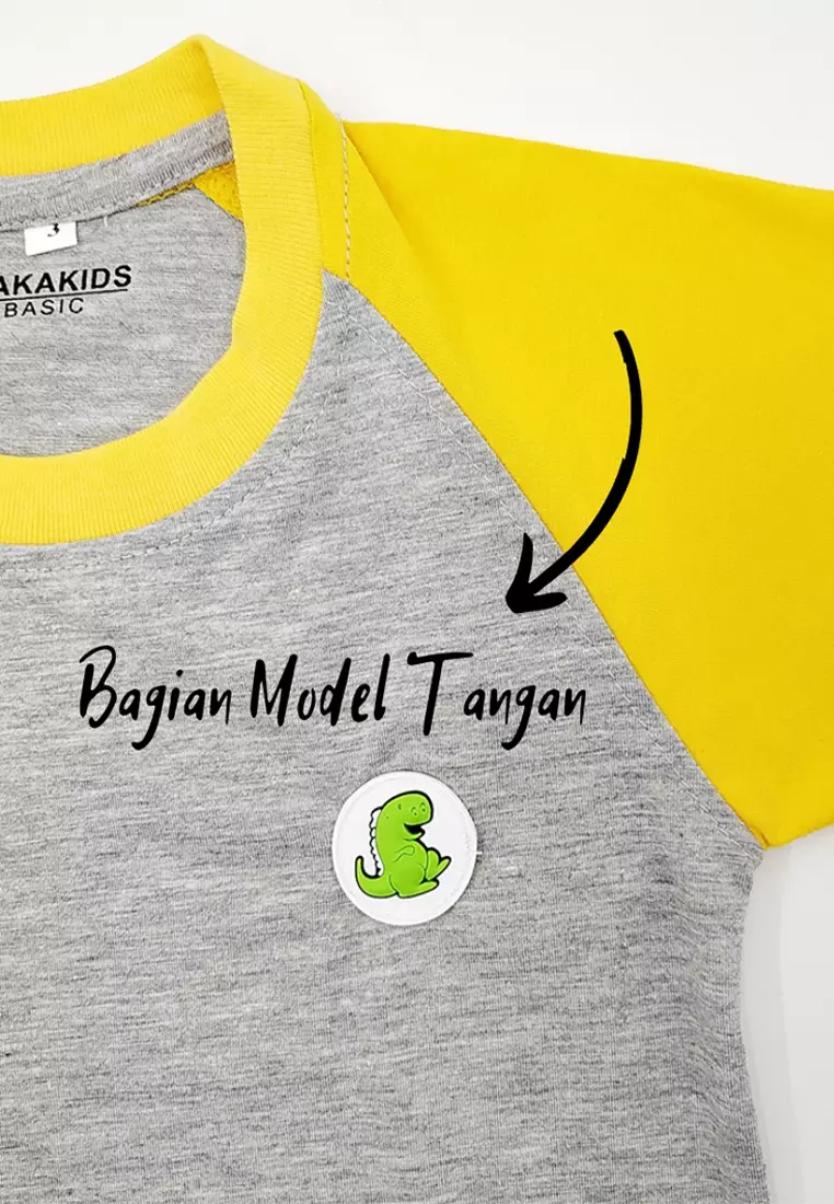 Wakakids Pakaian Bayi Anak Laki Laki Baju Motif Logo Dino Celana Jogger Usia 1 - 4 Tahun 3737 Turkis