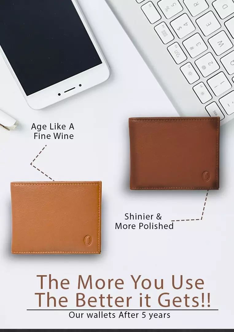 Men Lucky Wallet with no holes - Full Grain Leather Wallet - Bifold Lucky Wallet - BROWN Wallet -3704 Oxhide