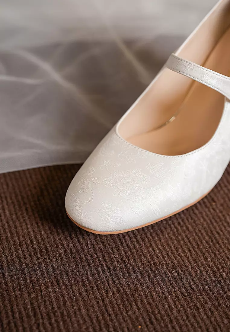 7CM Pearl Strap Cotton Print Mary Jane Shoes BY664-58