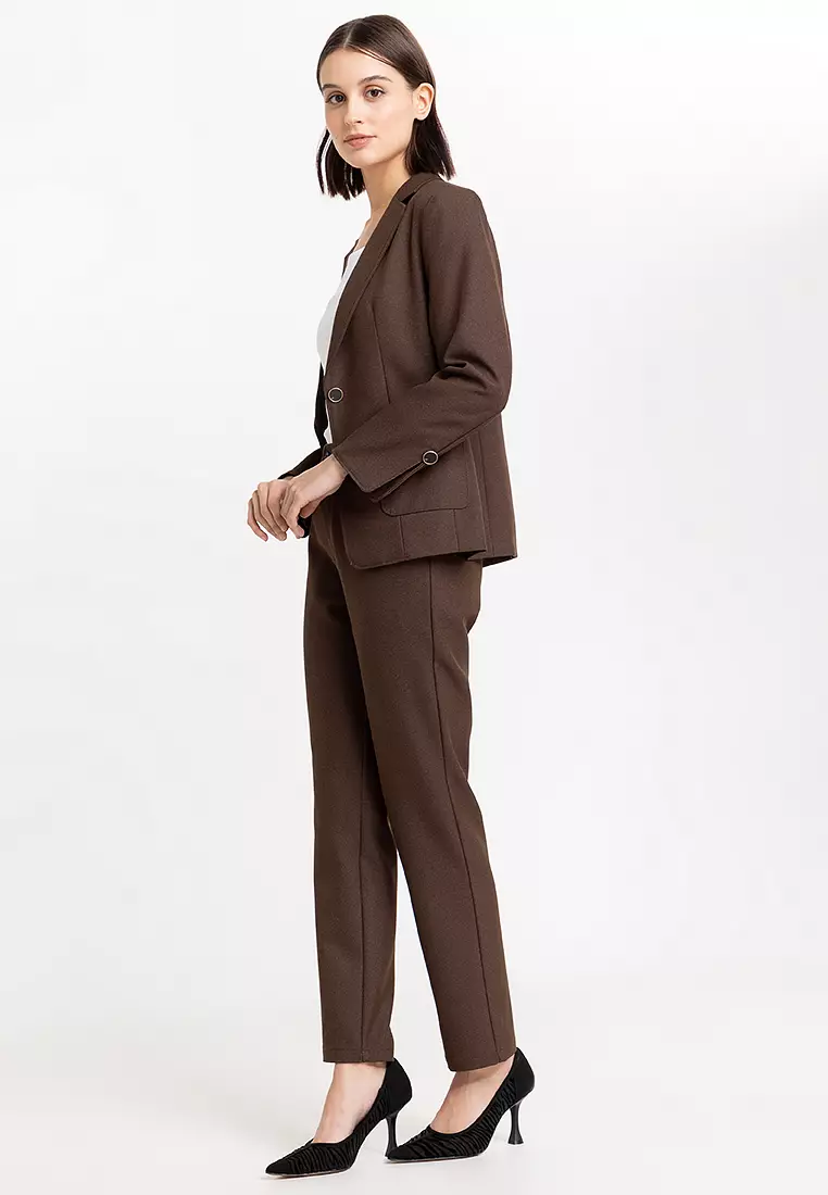 Slit Cuff Textured Suit Blazer with Pants