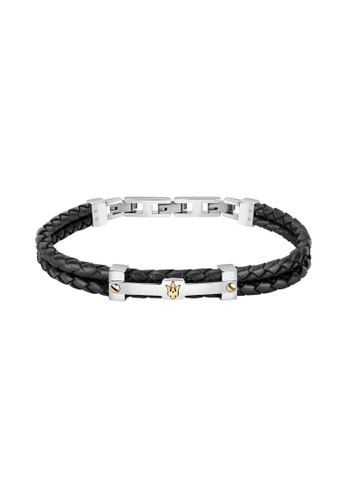 Maserati black and silver Maserati Jewels 22cm Men's Stainless Steel Recycled Leather Bracelet JM422AVE11 (Adjustable) 23580ACB4226B0GS_1