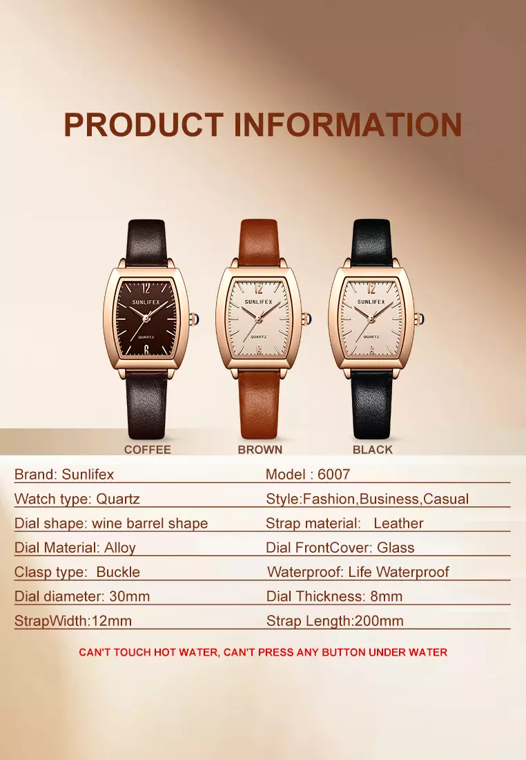 Jam Tangan Wanita 6007 Original Tali Kulit Jam Anggun Santai Korea Jam Tangan Cewek coffee