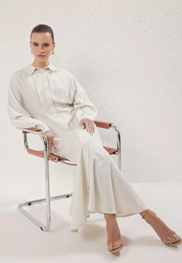 Woven Shirt Dress with Stone Linen Content TCTSS25EB00103