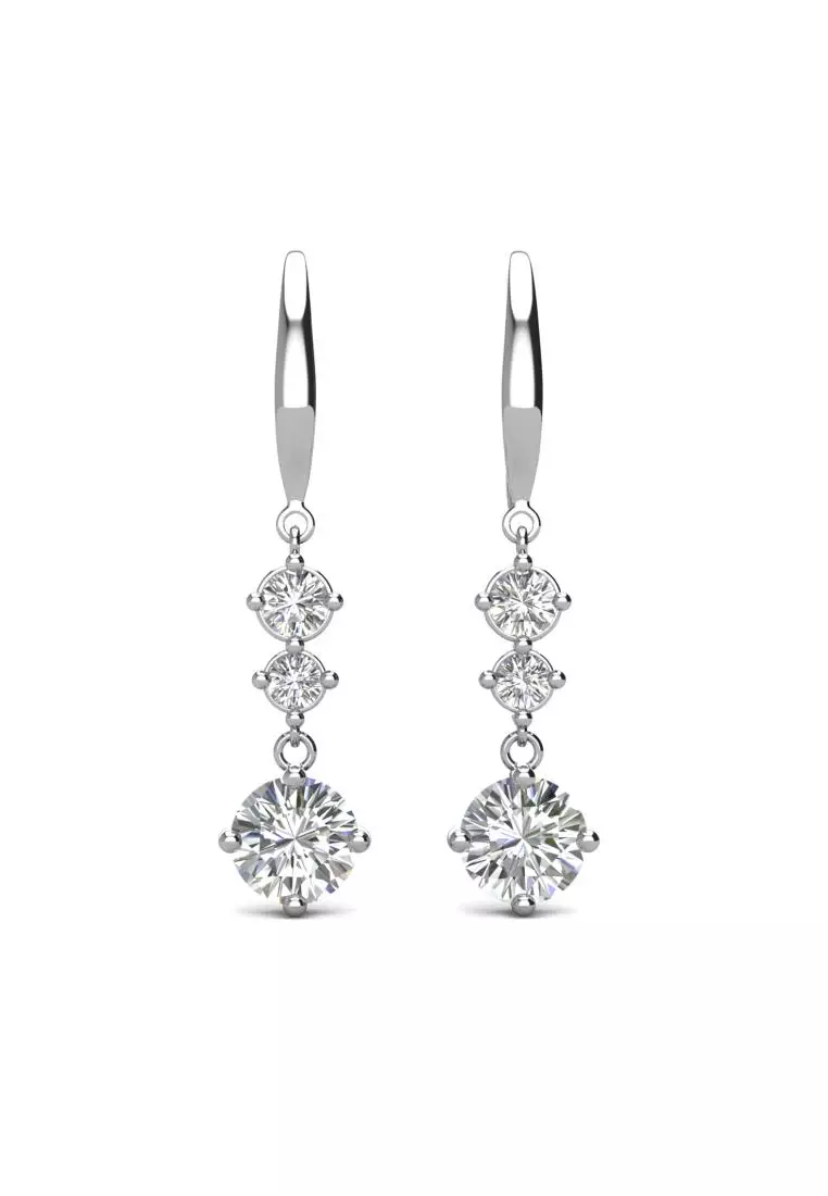 Tri Dangling Hook Earrings WG - Anting Crystal by Her Jewellery