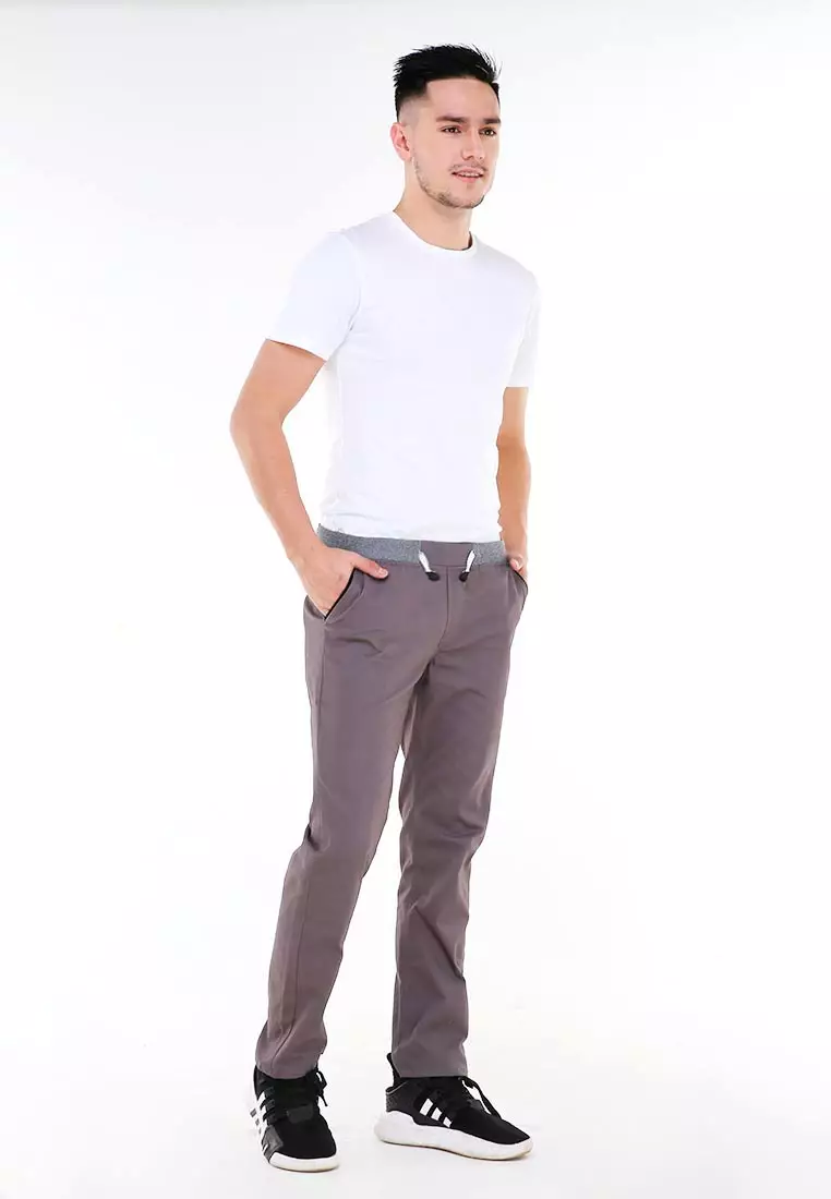 Locko Casual Long Pants Chino Pria Karet Elastis Material Cotton ORIGINAL - Grey