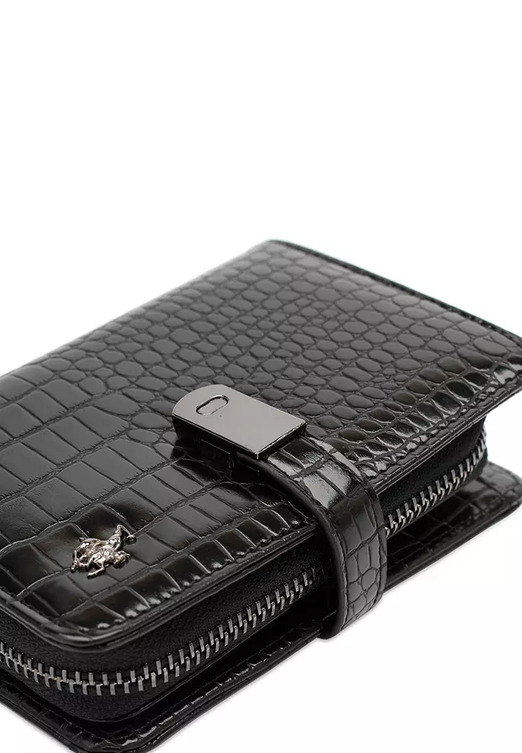 Women's Croc Wallet with Coin Compartment - Black