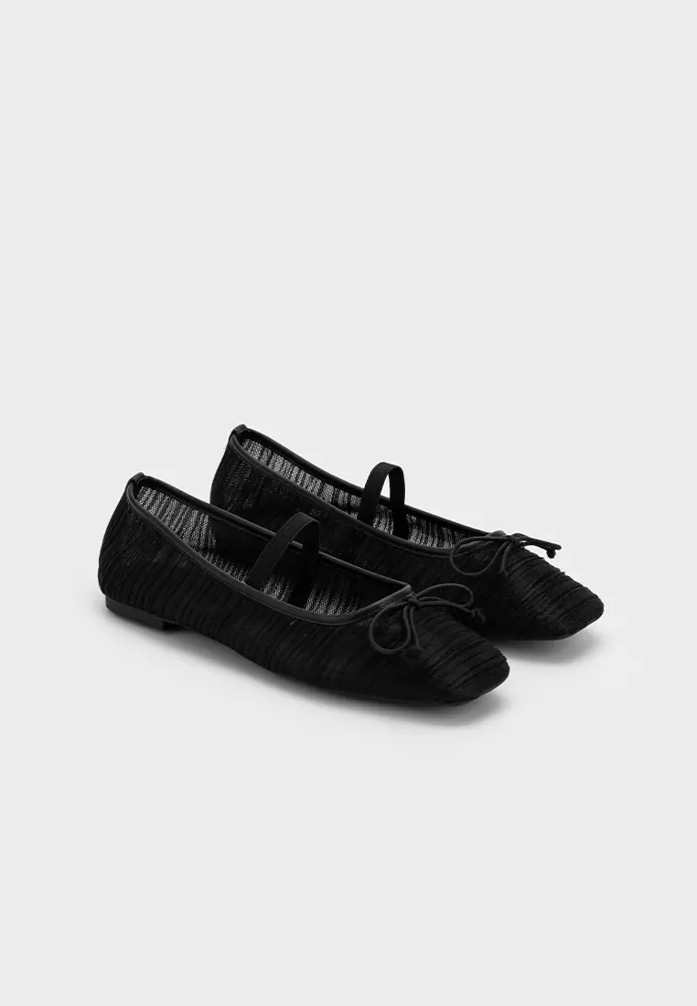 MESH PLEATED BALLET FLATS