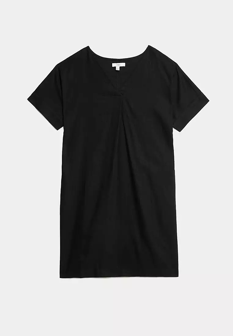 Linen Rich V-Neck Mini Shift Dress