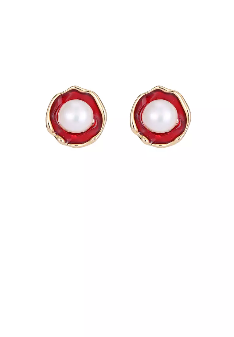 Red and white stone gold earrings new arrivals