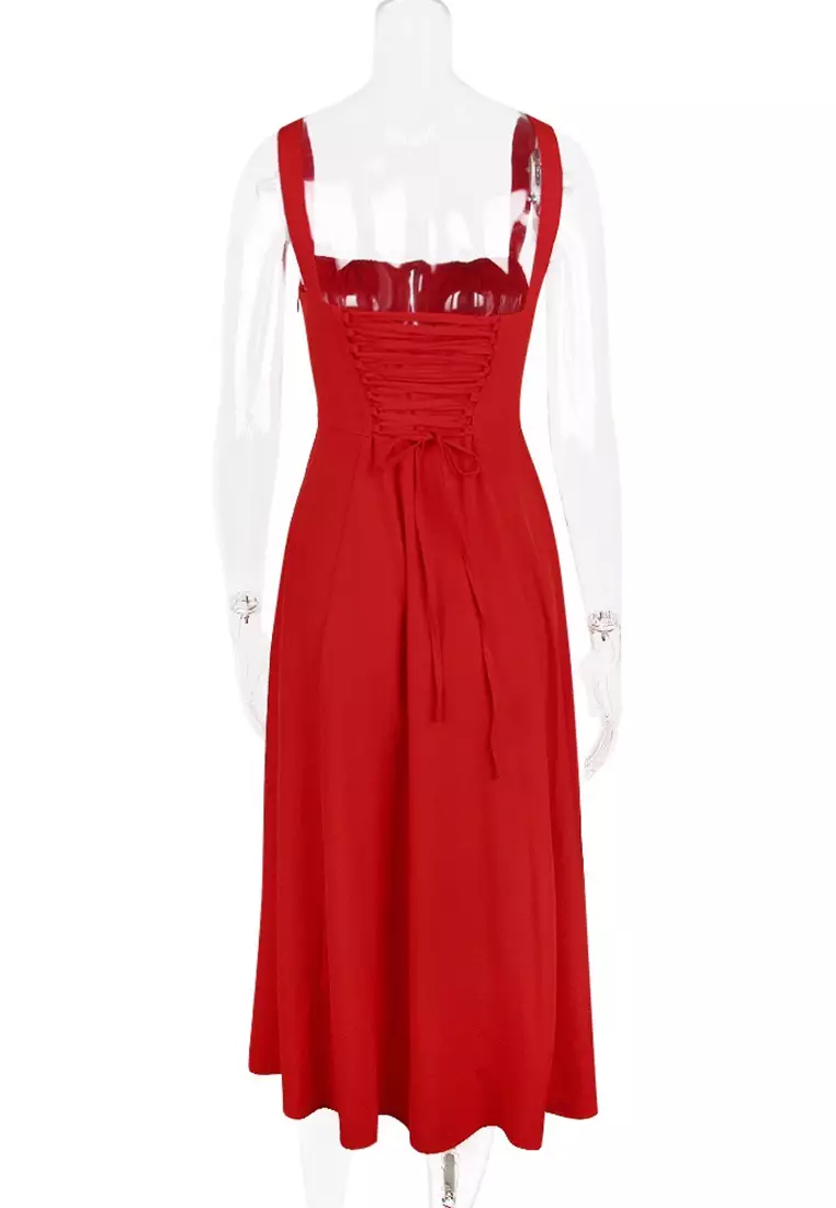 Backless Slim Suspender Slit Dress LBH-D1313
