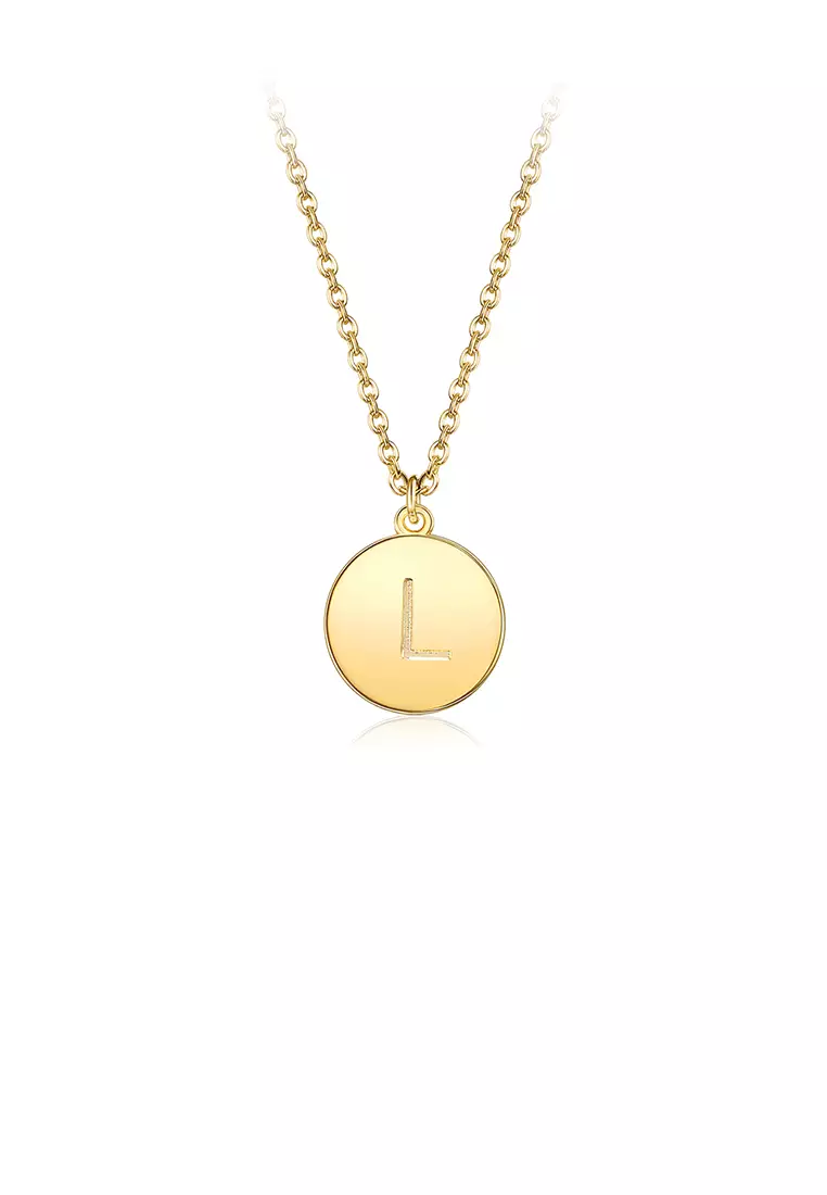 Gold necklace with round initial pendant shop