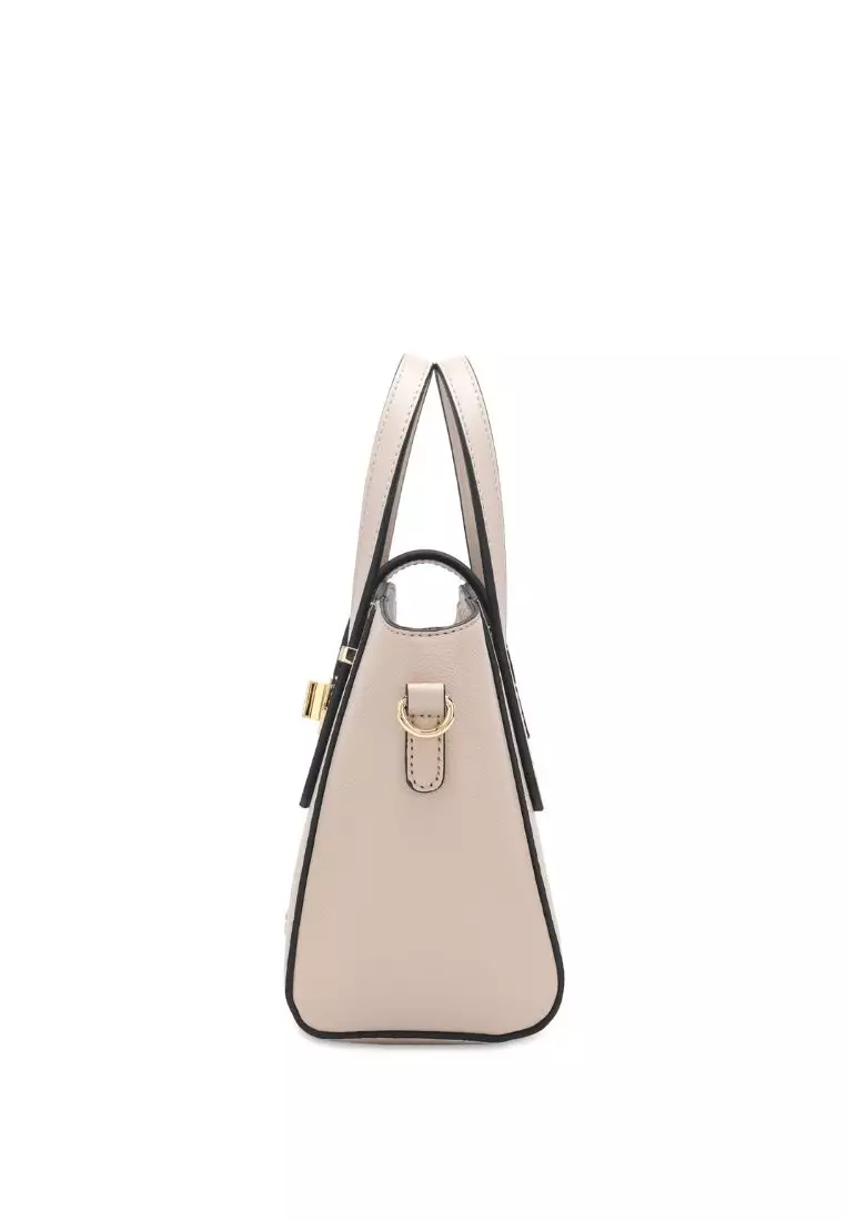 Women's Twist Lock Top Handle Bag / Sling Bag / Crossbody Bag - Beige