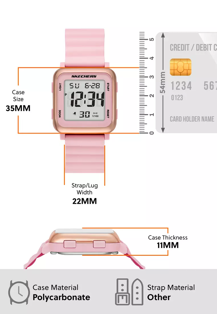 Skechers Women's Beckworth Digital Watch ( SR6312 ) - Digital, Pink Case, Square Dial, 22 MM Pink Band