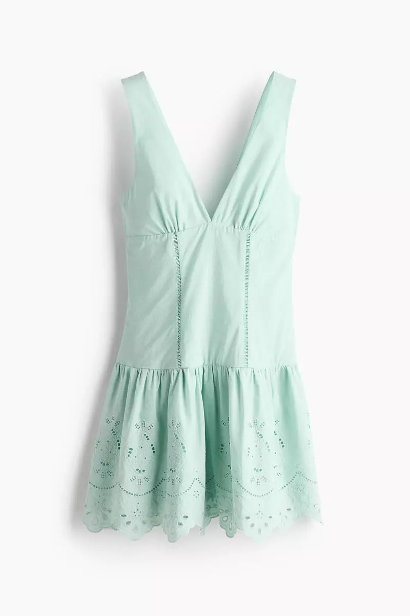 Flared-skirt broderie anglaise dress