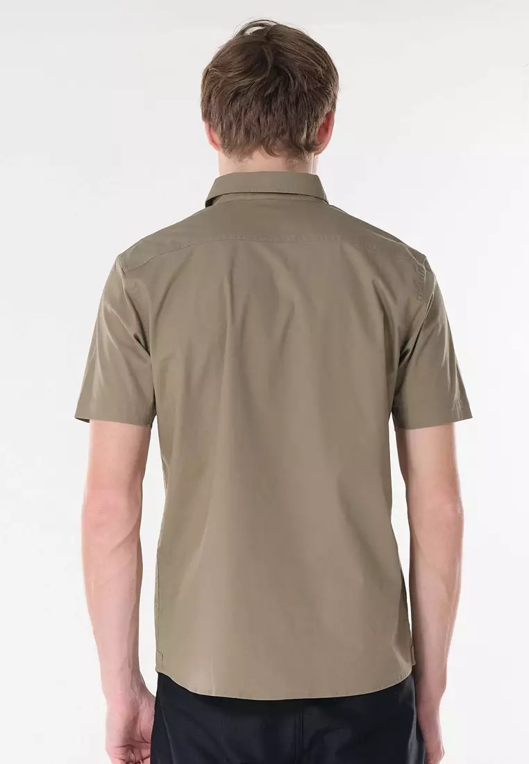 Button Down Short Sleeve Polo for Men in Fatigue Color