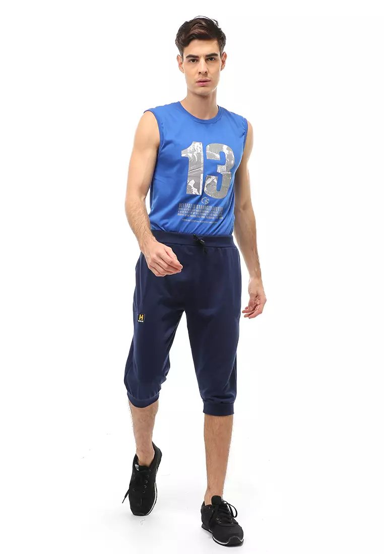 Rishham Short Pants Celana Jogger Pendek Pria Trackpants Material Baby Terry ORIGINAL - Blue