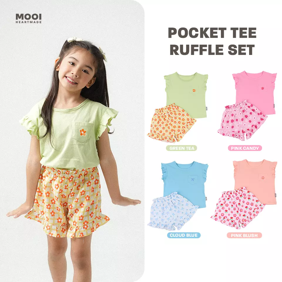 Mooi Setelan Anak Perempuan Ruffle Pocket Tee - Pink Blush