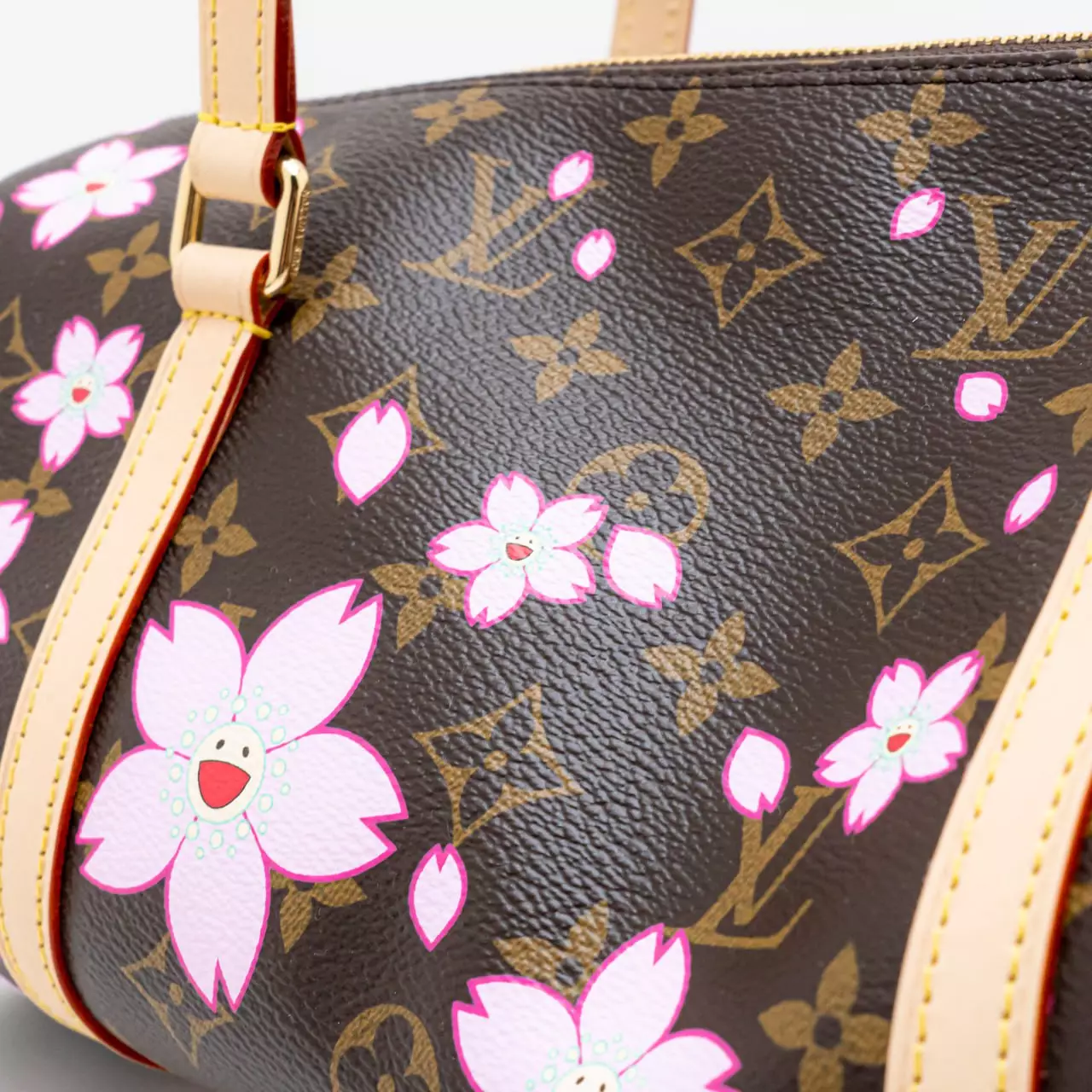 TM Papillon Shoulder Bag Cherry Blossom Monogram Coated Canvas Sakura Brown