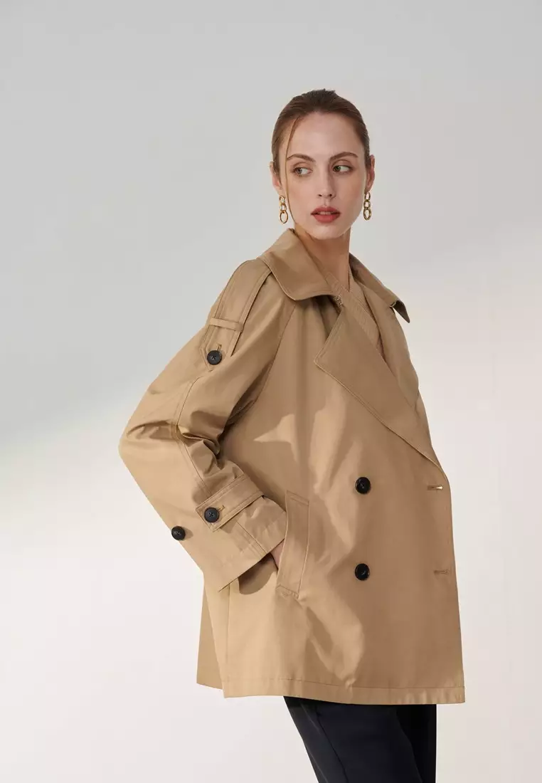 駝色中長版風衣外套