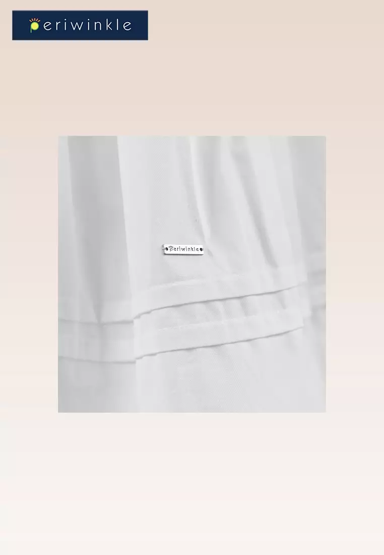 Marnie Girls White Smocked Waist and Ribbon Decorative Trim Dress