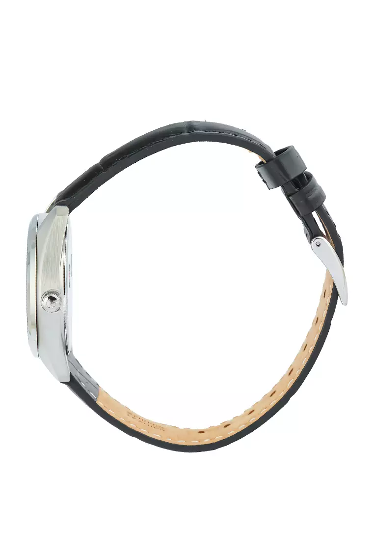 Alexandre Christie Classic Steel - Jam Tangan Analog Wanita - Silver Case Black Leather Strap - 8695LDLSSSL